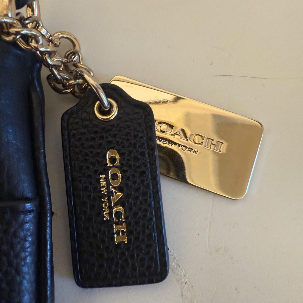 Coach Crossbody Bag Womens Small Black Leather Zip Top Chain Turnlock - Picture 5 of 12